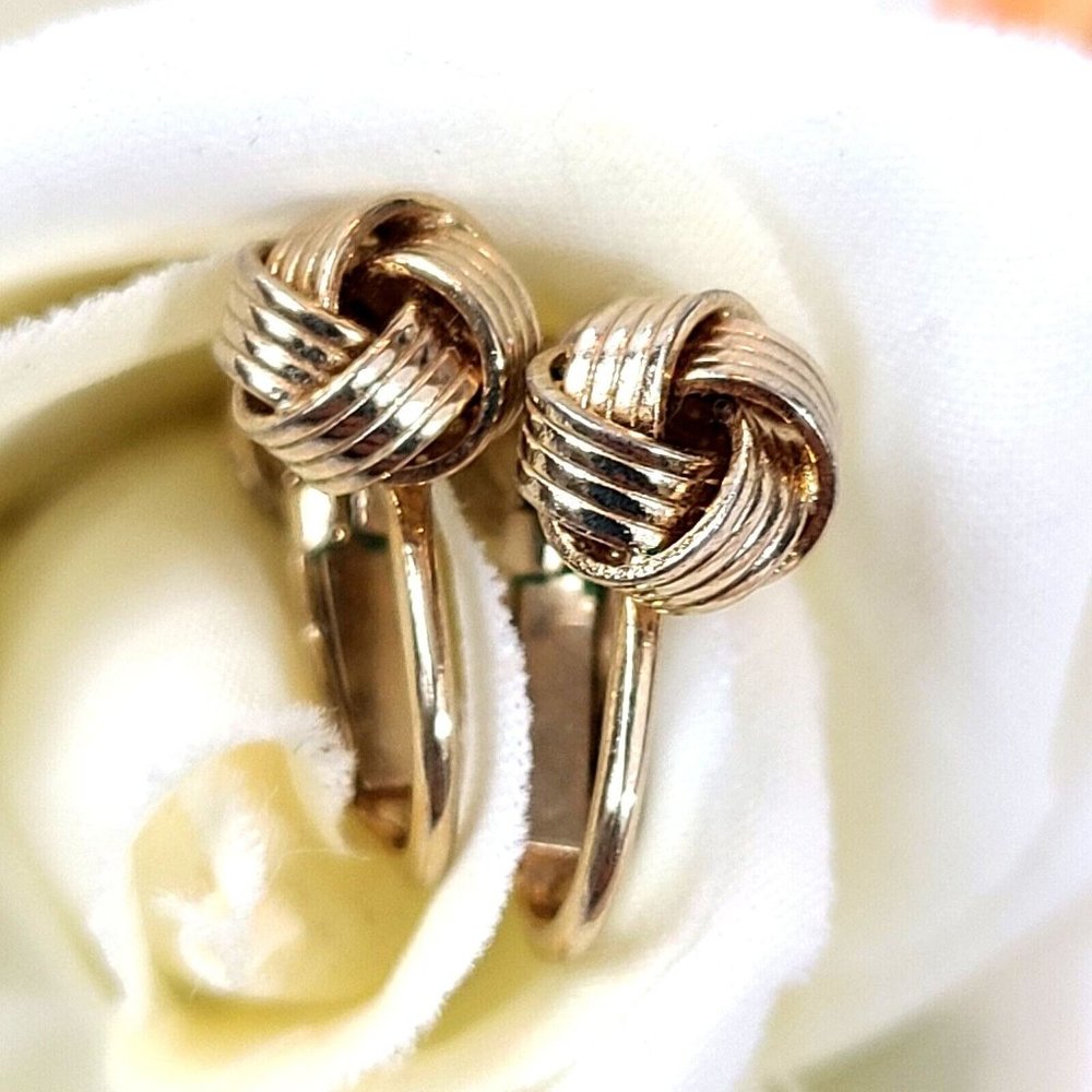 80s Love Knot Clip-On Earrings Gold-Tone Entwining Rope  Pat. No. 4,188,799